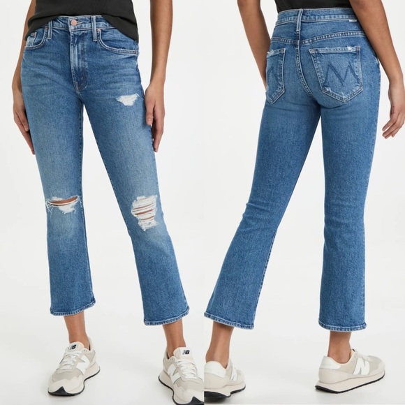 Mother The Insider Ankle Distressed Crop Bootcut Jeans Bloom and Doom - Picture 9 of 10